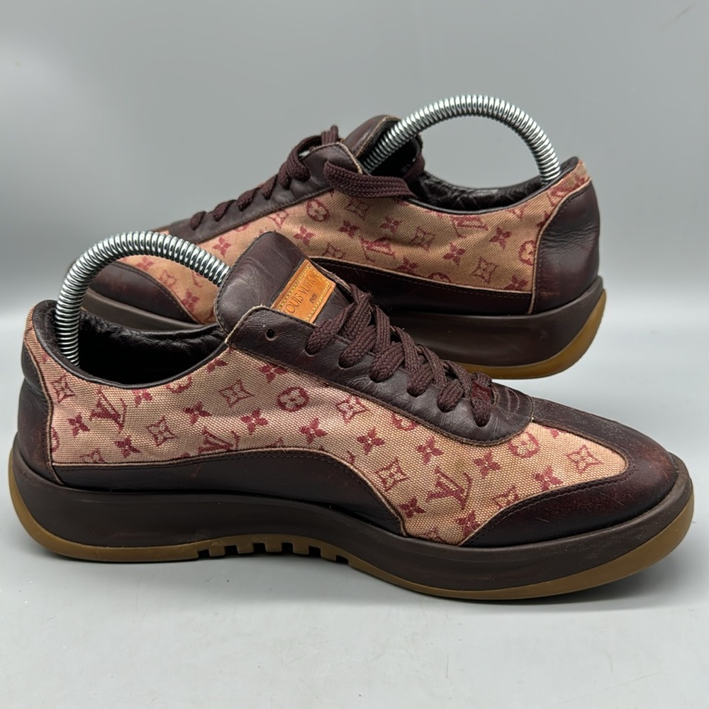 Louis Vuitton Burgundy & Pink Monogram Mini Lin Sneaker Women Size 40 EUR 8.5 US - Picture 2 of 8